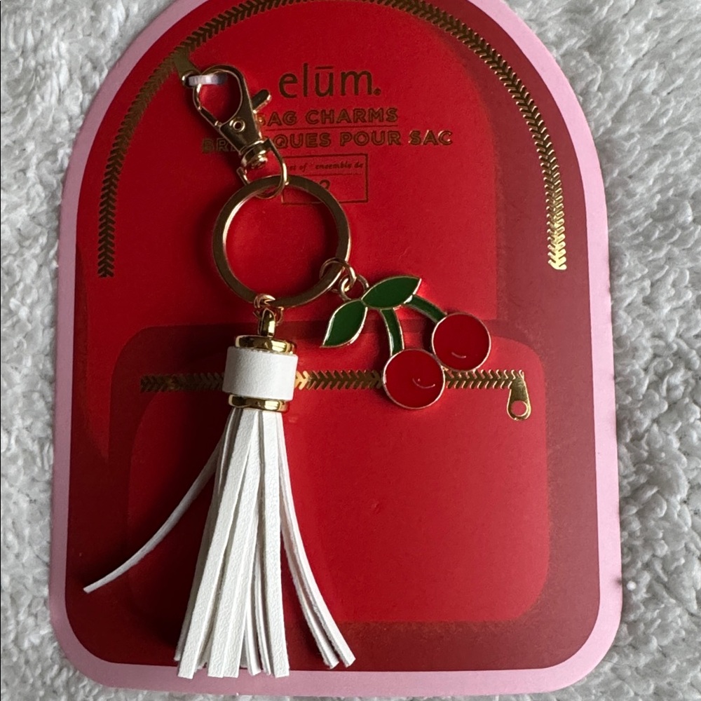 NWT- White Tassel +! Cherry Keychain Charms